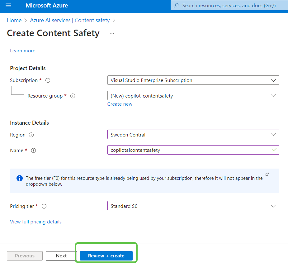 Review and Create